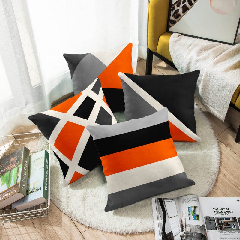 Emvency Set of 4 Throw Pillow Covers Modern Abstract Stripe Simple Geometric Acrylic Bold Decorative Pillow Cases Home Decor Square 18x18 Inches Pillowcases(Black Grey Orange) - Image 2