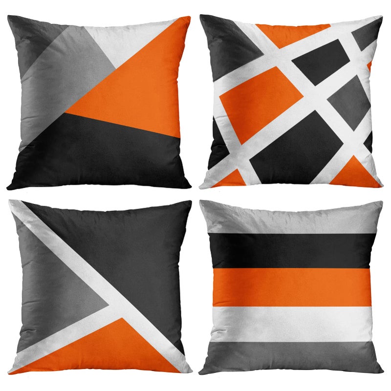 Emvency Set of 4 Throw Pillow Covers Modern Abstract Stripe Simple Geometric Acrylic Bold Decorative Pillow Cases Home Decor Square 18x18 Inches Pillowcases(Black Grey Orange) - Image 1