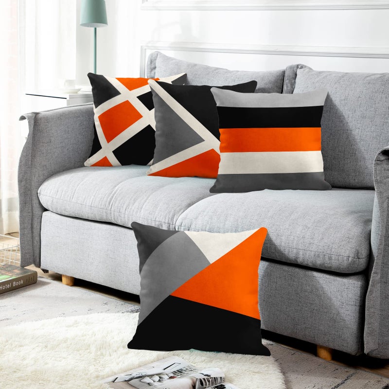 Emvency Set of 4 Throw Pillow Covers Modern Abstract Stripe Simple Geometric Acrylic Bold Decorative Pillow Cases Home Decor Square 18x18 Inches Pillowcases(Black Grey Orange) - Image 4
