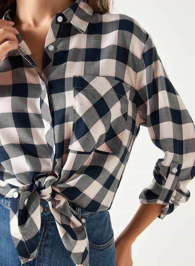 لي كوبر قميص كاروهات بقصة مريحة وجيب على الصدر من لي كوبر - Image 4