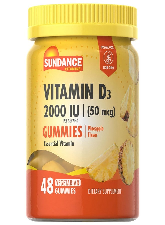 Sundance Vitamin D3 Gummies | 2000 IU | 48 Count | Pineapple Flavor | Vegetarian, Non-GMO, and Gluten Free Supplement - Image 1