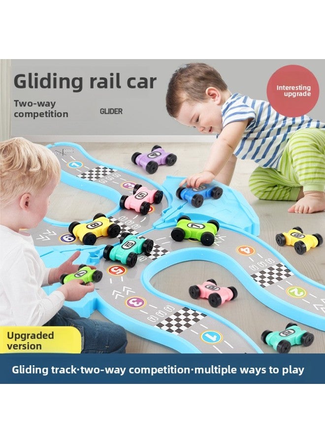 Children's Light Music Gliding Car Puzzle Digital Fun Inertia Sliding Track Toy-Color:Blue 6 Track 16 Car + Light Music Garage  - Image 4