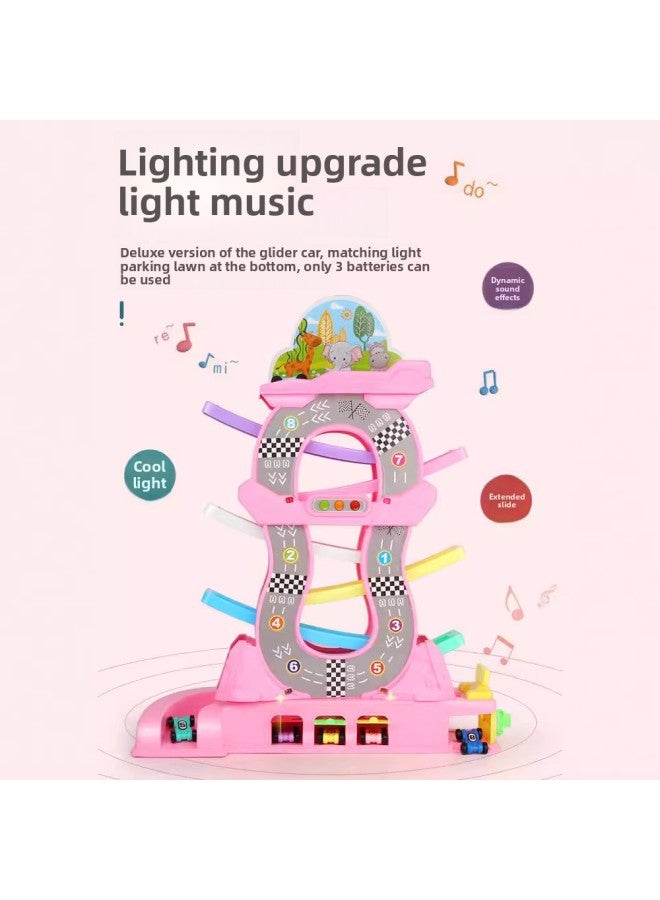 Children's Light Music Gliding Car Puzzle Digital Fun Inertia Sliding Track Toy-Color:Blue 6 Track 16 Car + Light Music Garage  - Image 5