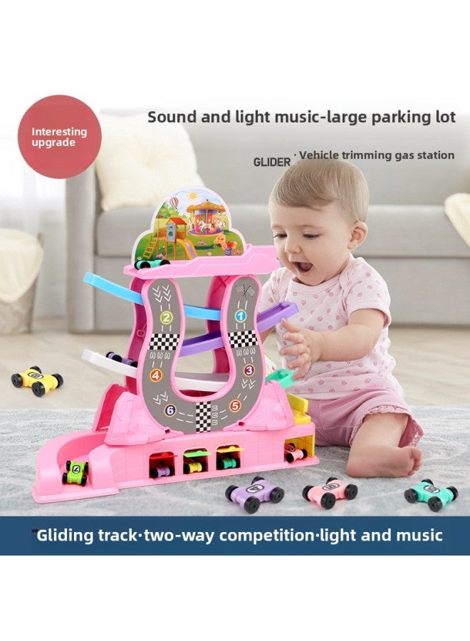 Children's Light Music Gliding Car Puzzle Digital Fun Inertia Sliding Track Toy-Color:Blue 6 Track 16 Car + Light Music Garage  - Image 3