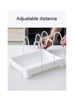 KASTWAVE Pot Lid Holder, Small Chopping Board Stand Cookware Organizer Pot Stand Rack with 4 Adjustable Compartment for Pot Lids Cutting Boards, Grey  - Image 3