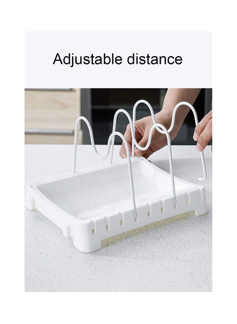 KASTWAVE Pot Lid Holder, Small Chopping Board Stand Cookware Organizer Pot Stand Rack with 4 Adjustable Compartment for Pot Lids Cutting Boards, Grey - Image 3