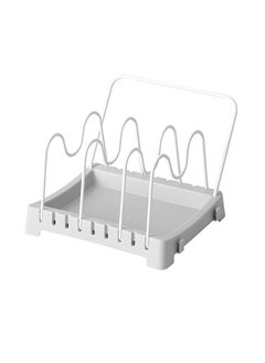 KASTWAVE Pot Lid Holder, Small Chopping Board Stand Cookware Organizer Pot Stand Rack with 4 Adjustable Compartment for Pot Lids Cutting Boards, Grey  - Image 1