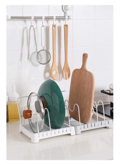 KASTWAVE Pot Lid Holder, Small Chopping Board Stand Cookware Organizer Pot Stand Rack with 4 Adjustable Compartment for Pot Lids Cutting Boards, Grey  - Image 2