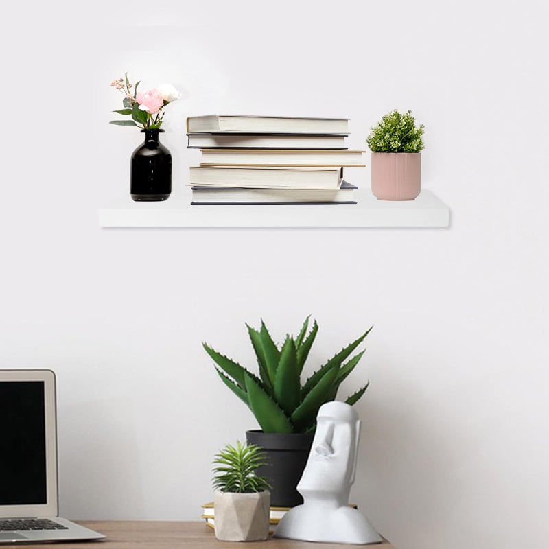 DSIOHFEI Floating Shelves for Wall, 16*6*1inch Wood Wall Mounted Shelves for Room Decor, Repisas Flotantes for Book Bathroom Bedroom Storage, Renter Friendly Shelves with Invisible Brackets (White) - Image 2