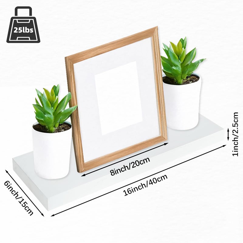 DSIOHFEI Floating Shelves for Wall, 16*6*1inch Wood Wall Mounted Shelves for Room Decor, Repisas Flotantes for Book Bathroom Bedroom Storage, Renter Friendly Shelves with Invisible Brackets (White) - Image 3