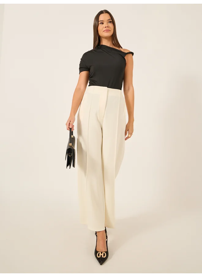 Styli Styli Solid Asymmetric Neck Bodysuit with Gathered Detail