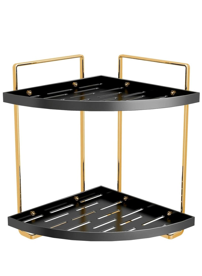 Talala Bathroom Counter Organizer, 2 Tier Corner Countertop Storage Shelf Bathroom Sink Organizer, Shower Caddy, Corner Shelves, Triangle Bathroom Organization for Skincare Gold + Black - Image 1