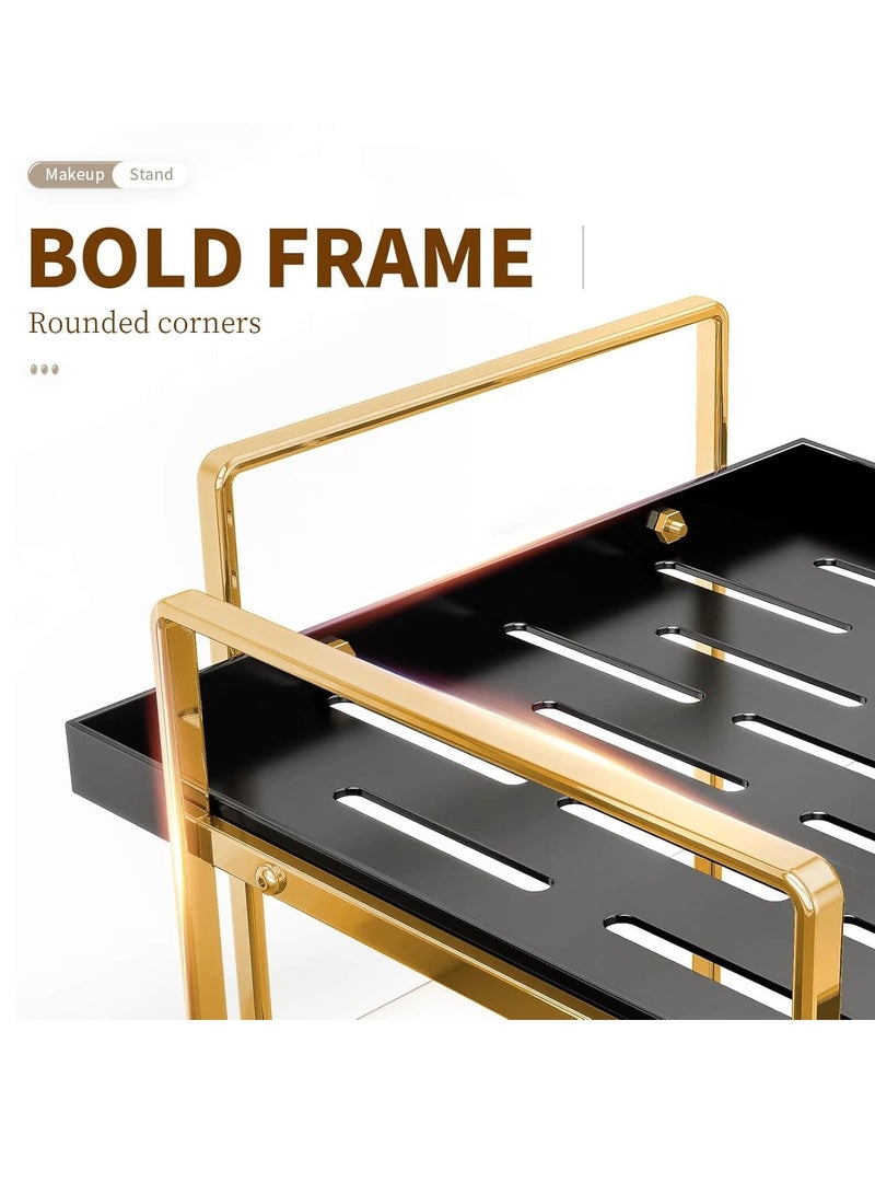 Talala Bathroom Counter Organizer, 2 Tier Corner Countertop Storage Shelf Bathroom Sink Organizer, Shower Caddy, Corner Shelves, Triangle Bathroom Organization for Skincare Gold + Black - Image 2