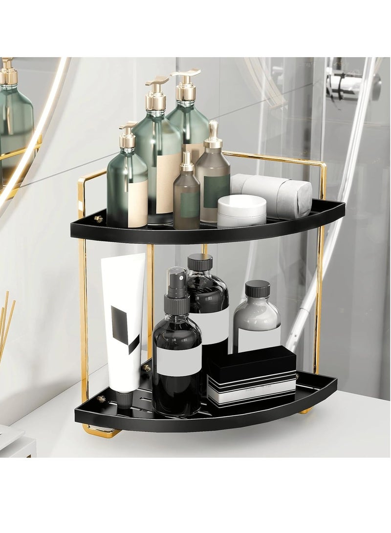 Talala Bathroom Counter Organizer, 2 Tier Corner Countertop Storage Shelf Bathroom Sink Organizer, Shower Caddy, Corner Shelves, Triangle Bathroom Organization for Skincare Gold + Black - Image 3