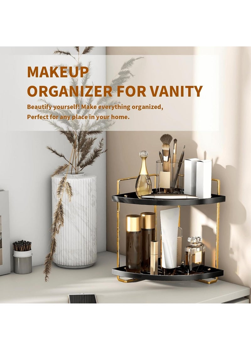 Talala Bathroom Counter Organizer, 2 Tier Corner Countertop Storage Shelf Bathroom Sink Organizer, Shower Caddy, Corner Shelves, Triangle Bathroom Organization for Skincare Gold + Black - Image 4