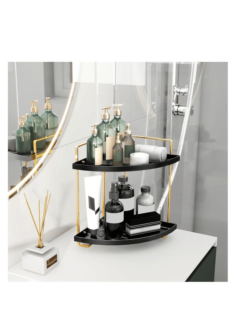 Talala Bathroom Counter Organizer, 2 Tier Corner Countertop Storage Shelf Bathroom Sink Organizer, Shower Caddy, Corner Shelves, Triangle Bathroom Organization for Skincare Gold + Black - Image 5