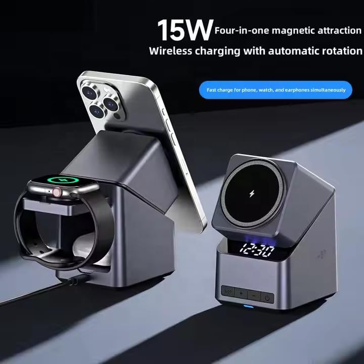 OLSIC 4-in-1 Magnetic Wireless Charging Station with Digital Clock, 15W Fast Charger Dock for iPhone 12/13/14/15/16, AirPods Pro/3/2, Apple Watch All Series, Alarm Clock Nightstand Charging Stand - Image 2