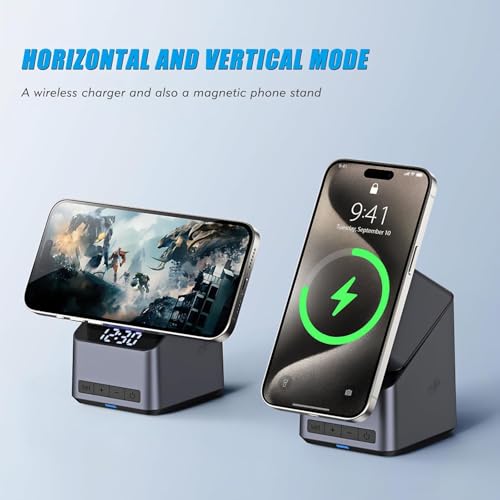 OLSIC 4-in-1 Magnetic Wireless Charging Station with Digital Clock, 15W Fast Charger Dock for iPhone 12/13/14/15/16, AirPods Pro/3/2, Apple Watch All Series, Alarm Clock Nightstand Charging Stand - Image 5