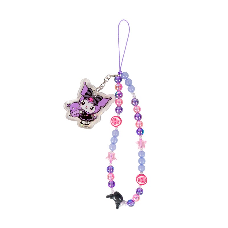 iFace Hello Kitty and Friends Beaded Wristlet Universal Phone Charm Strap - Cute Wrist Chain Lanyard Aesthetic Decor Strap for Cell Phone Camera Keys AirPods Keychains â€“ Kuromi and Baku - Image 1