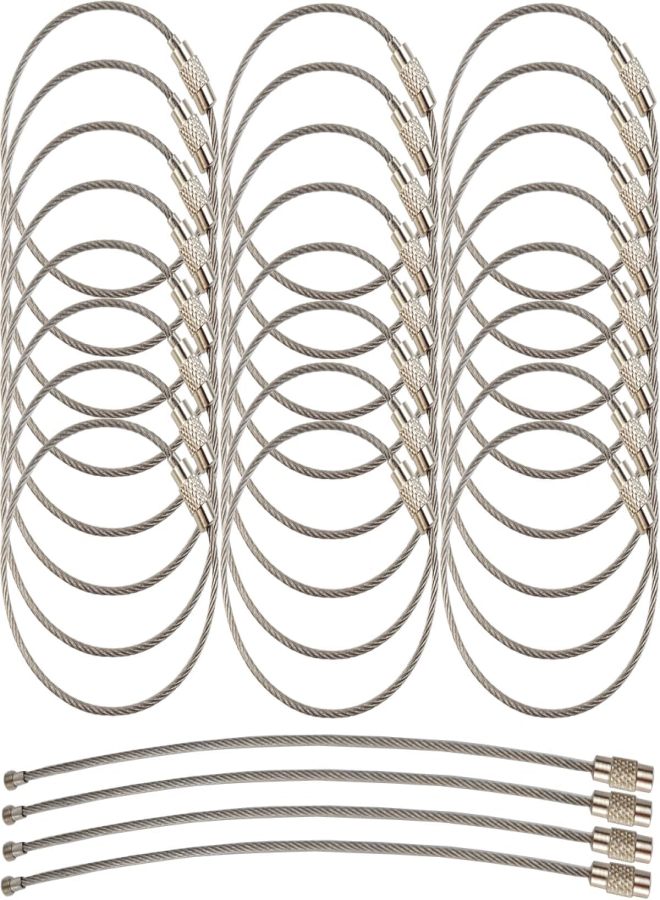 50 Pack Stainless Steel Wire Keychains, 1.5mm Heavy Duty Cable Key Rings, Twist Lock Nut Design, 15cm Length for Luggage Tags & Outdoor Use - Image 1