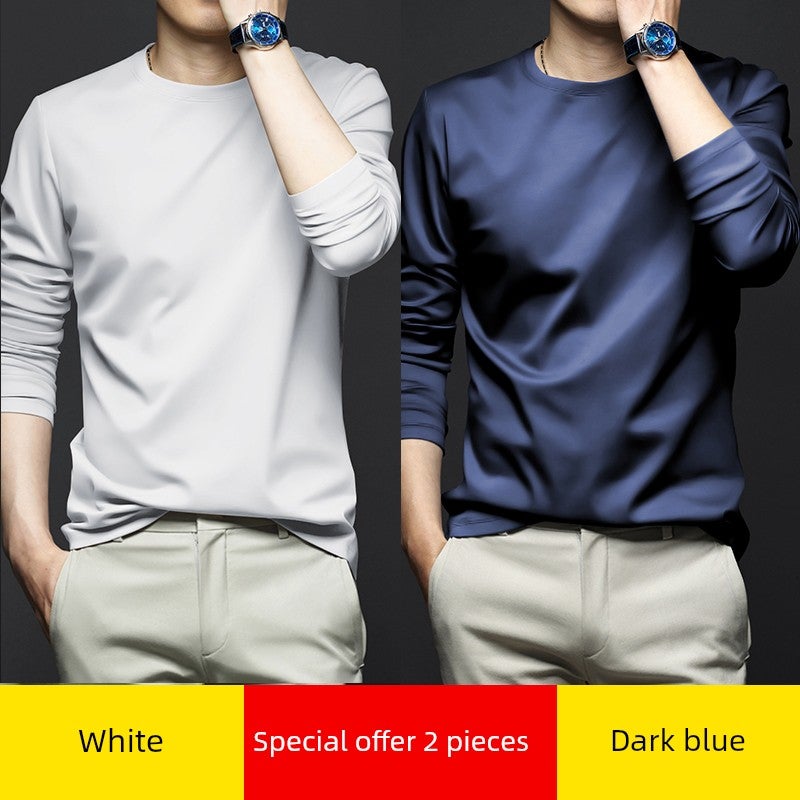 Mercerized modal cotton base shirt men's spring and autumn long-sleeved t-shirt solid color thin inner wear autumn T-shirt base shirt - Image 2