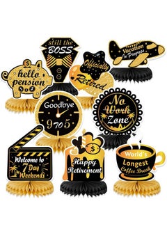 HOWAF 9 Pieces Retirement Party Decorations Black Gold Retirement Honeycomb Centerpieces Happy Retirement Table Decorations Table Centerpieces For Men And Women Retirement Party Supplies  - Image 2