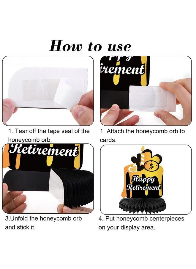 HOWAF - 9 Pieces Retirement Party Decorations Black Gold Retirement Honeycomb Centerpieces Happy Retirement Table Decorations Table Centerpieces For Men And Women Retirement Party Supplies - Image 1