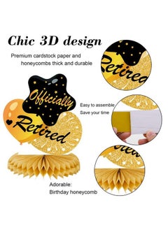 HOWAF 9 Pieces Retirement Party Decorations Black Gold Retirement Honeycomb Centerpieces Happy Retirement Table Decorations Table Centerpieces For Men And Women Retirement Party Supplies  - Image 5