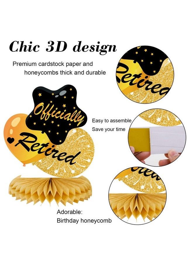 HOWAF - 9 Pieces Retirement Party Decorations Black Gold Retirement Honeycomb Centerpieces Happy Retirement Table Decorations Table Centerpieces For Men And Women Retirement Party Supplies - Image 1