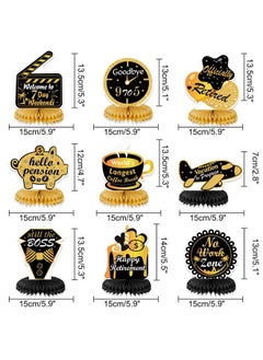 HOWAF 9 Pieces Retirement Party Decorations Black Gold Retirement Honeycomb Centerpieces Happy Retirement Table Decorations Table Centerpieces For Men And Women Retirement Party Supplies  - Image 3
