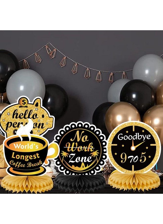 HOWAF - 9 Pieces Retirement Party Decorations Black Gold Retirement Honeycomb Centerpieces Happy Retirement Table Decorations Table Centerpieces For Men And Women Retirement Party Supplies - Image 1