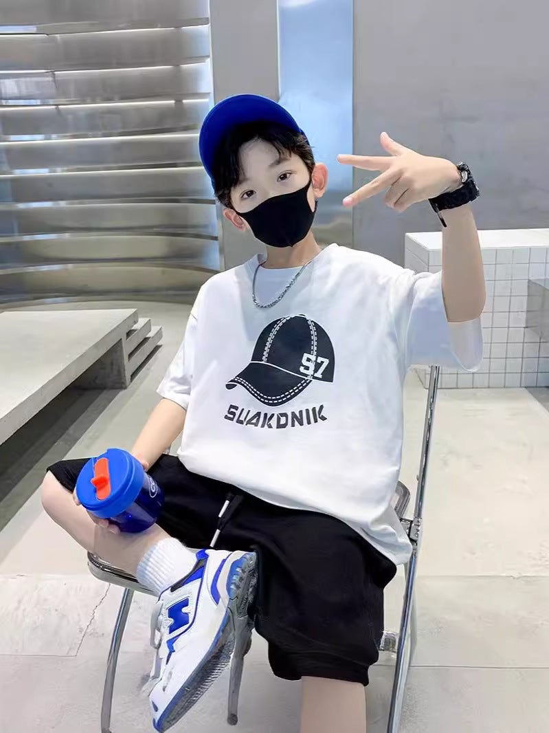 Boys Short-sleeved T-shirt 2025 New Style Top Big Boys Summer Cotton White Summer Wear Children's Trendy Street - Image 2