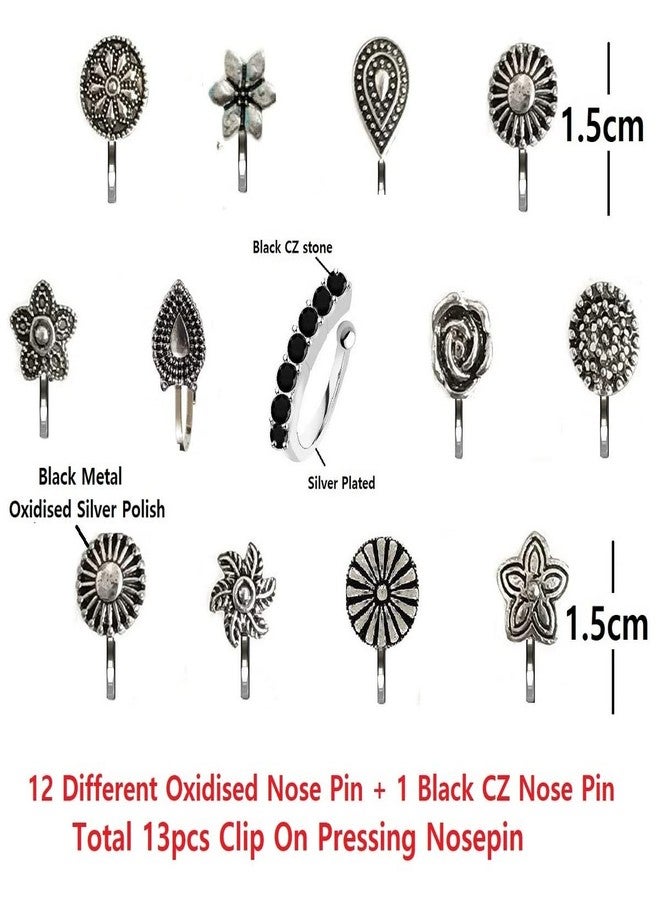 THANUS CRAFT THANU'S CRAFT Oxidised pressing Nose Ring without Piercing clip on NosePin Stud for Girls & Ladies - Image 3