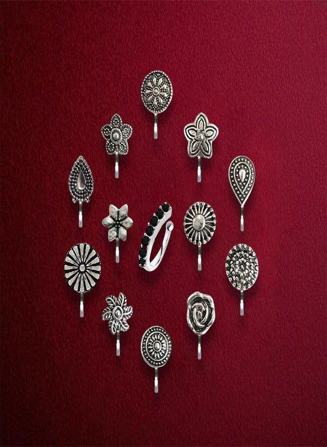 THANUS CRAFT THANU'S CRAFT Oxidised pressing Nose Ring without Piercing clip on NosePin Stud for Girls & Ladies - Image 4