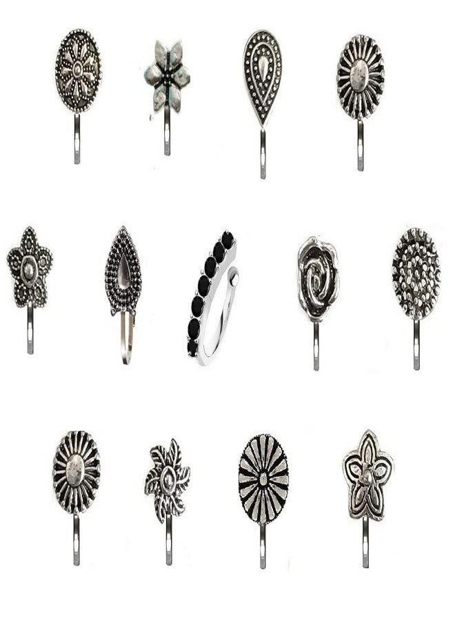 THANUS CRAFT THANU'S CRAFT Oxidised pressing Nose Ring without Piercing clip on NosePin Stud for Girls & Ladies - Image 1