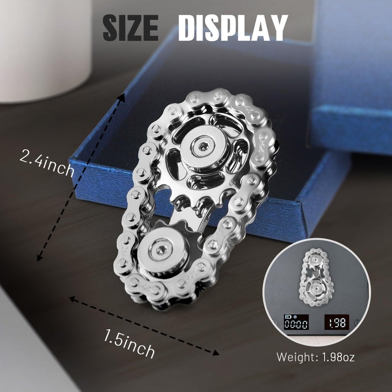 CHESLICR Fidget Spinner Toy for Adults Metal Figette Bike Chain Easter Basket Stuffer for Adult Men Pain Stim ADHD Teen Cool Gadgets Quiet Desk Offices Anxiety Relief Items Stress Tool Sensory Spiky - Black - Image 2