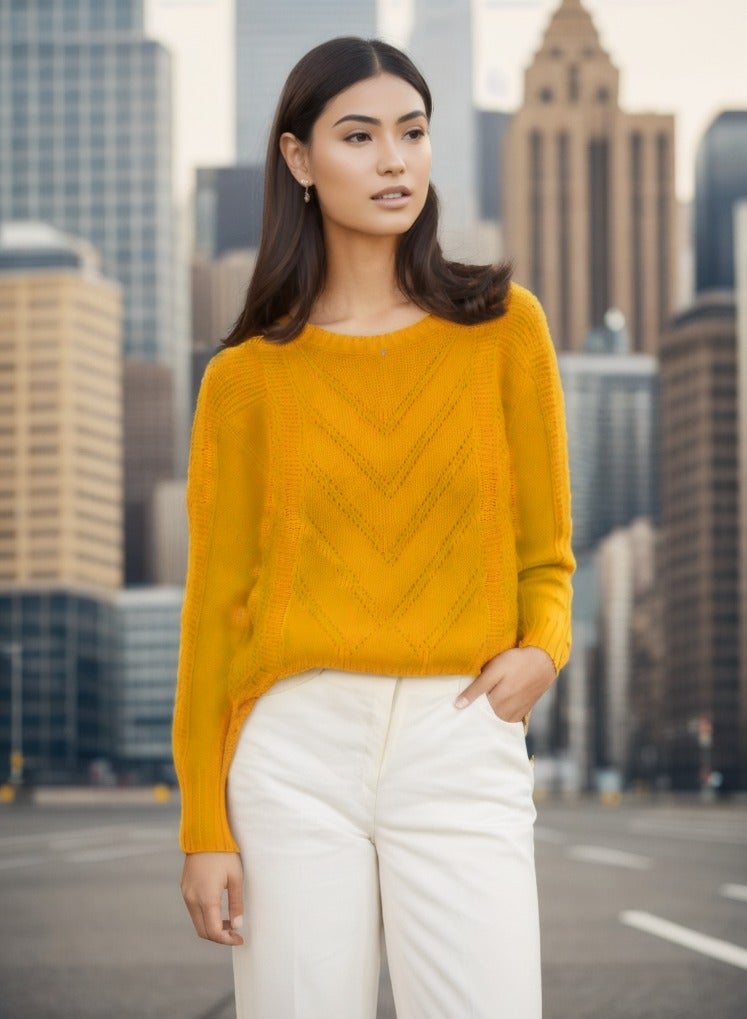 GUESS Guess Women Long Sleeve Yellow Pullover -  Large - Image 1