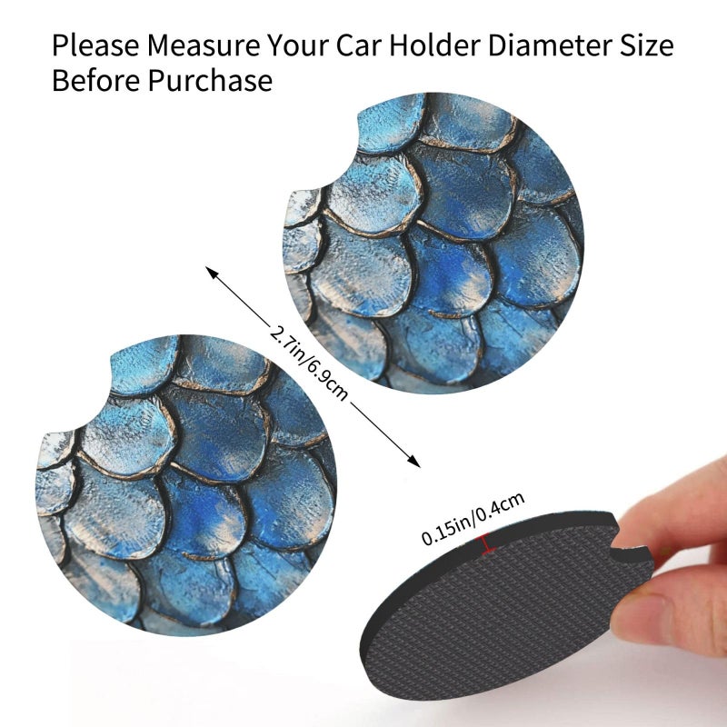 Universal Non Slip Car Cup Holder Coaster 2 Pcs Sea Blue Mermaid Fish Scale Absorbent Rubber Mat - Image 5