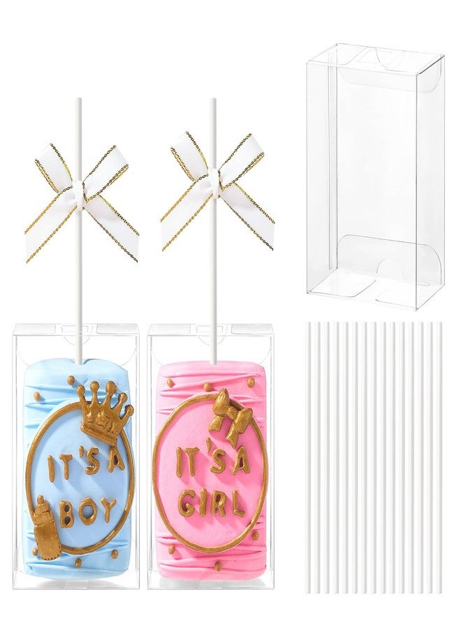 JCXGRVC 100Pack 3.5"x 2.4"x 1.38"Clear Rice Krispie Treat Boxes with Sticks Individually Wrapped Packaing Cakesickle Boxes Macaron Boxes Party Favors Boxes for Christmas Valentine's Birthday - Image 1