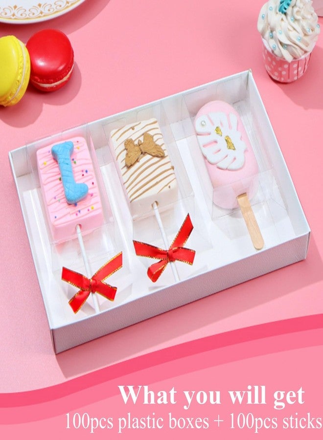 JCXGRVC 100Pack 3.5"x 2.4"x 1.38"Clear Rice Krispie Treat Boxes with Sticks Individually Wrapped Packaing Cakesickle Boxes Macaron Boxes Party Favors Boxes for Christmas Valentine's Birthday - Image 4