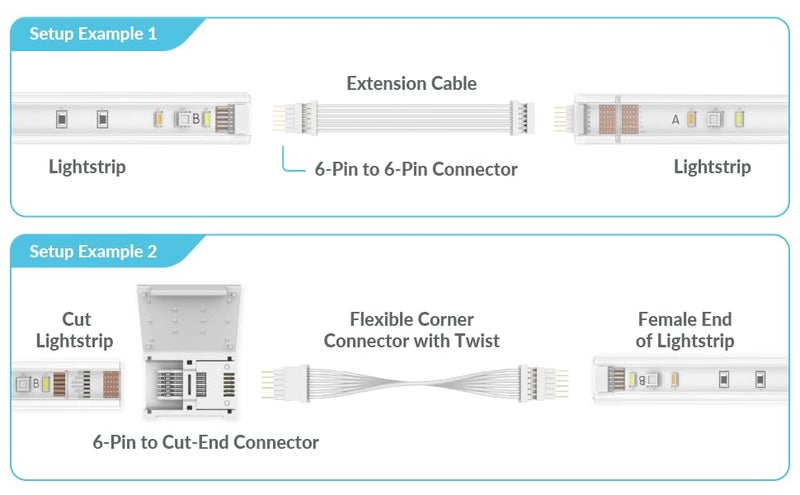 Litcessory Flexible Corner Connector/Extension Cable for Philips Hue Lightstrip Plus (2in, 4 Pack, White - Micro 6-PIN V4 / Solo Lightstrip) - Image 5