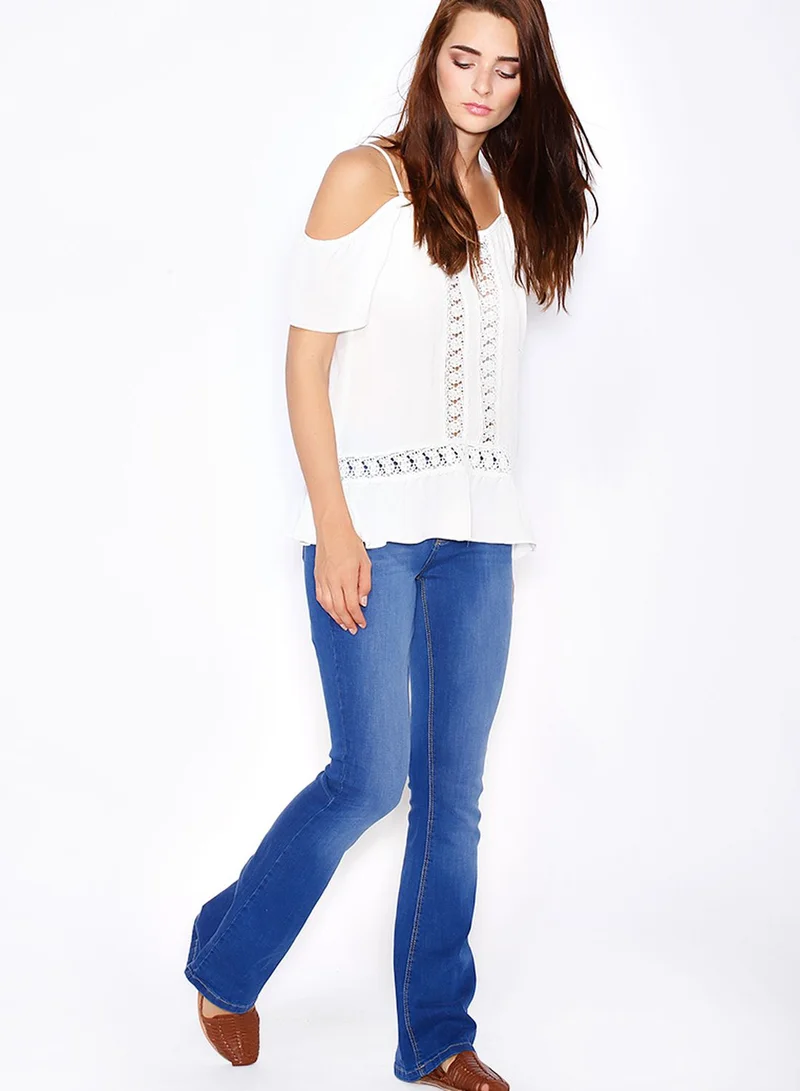 Ginger Lace Insert Cold Shoulder Top