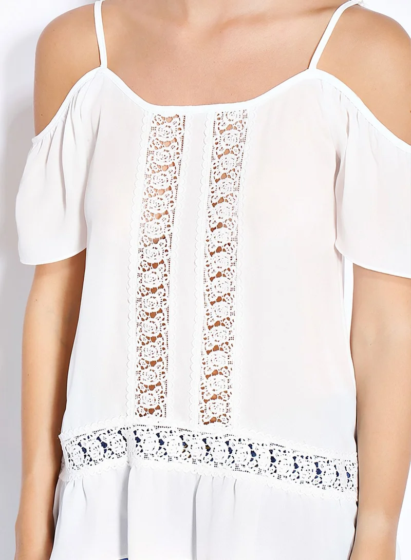 Ginger Lace Insert Cold Shoulder Top