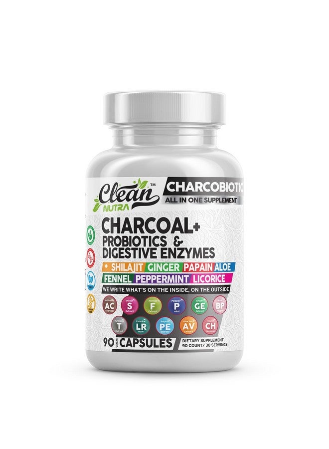 Clean Nutraceuticals Clean Nutra Activated Charcoal Capsules Shilajit 5000mg Pills Probiotic 200 Billion + Digestive Enzymes for Digestive Health with Peppermint Fennel Licorice Papain Ginger Turmeric | Gut Health - Image 1