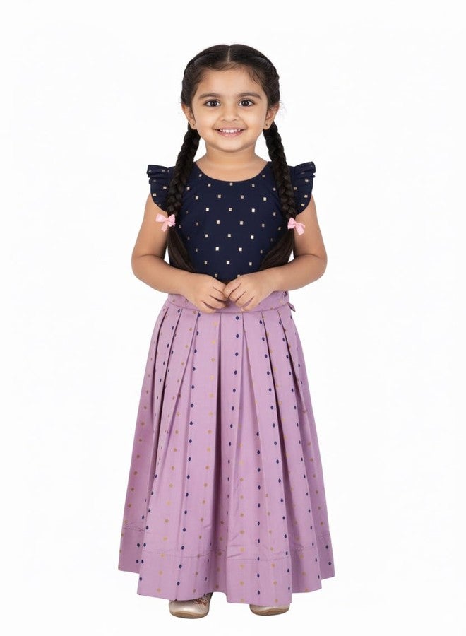 COMRATE Baby Girls South Indian Readymade Traditional Pattu Pavadai Tapeta Silk Lehenga Choli Dress For Kids - Image 1