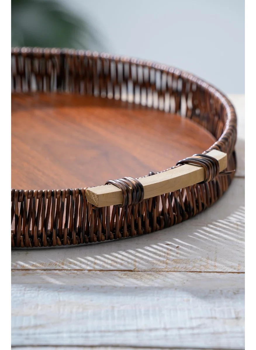 أكار Wicker Round Presentation Tray - 34 cm