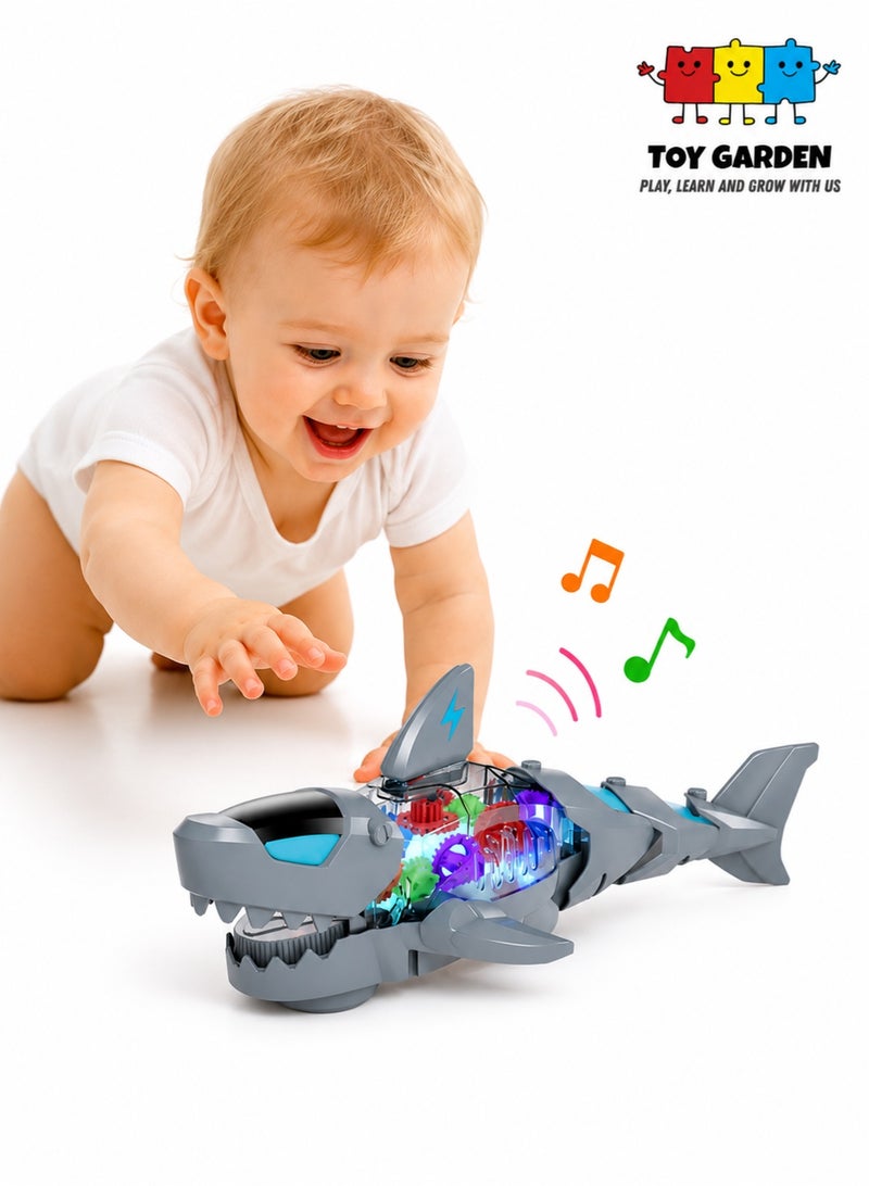 TOY GARDEN Electric Shark Toy – Moving Mouth, Colorful Lights, and Sound of Waves | Sea Animal Gear Toy for Toddlers with Clear Gearing Effect - Image 1