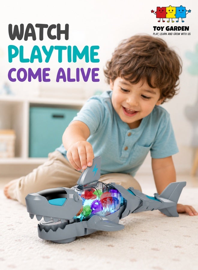 TOY GARDEN Electric Shark Toy – Moving Mouth, Colorful Lights, and Sound of Waves | Sea Animal Gear Toy for Toddlers with Clear Gearing Effect - Image 1