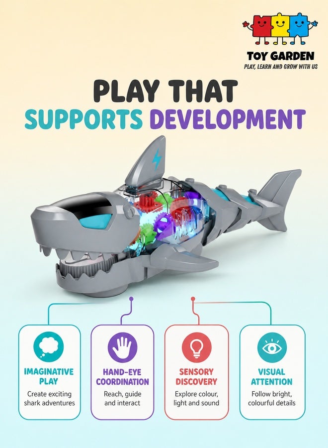 TOY GARDEN Electric Shark Toy – Moving Mouth, Colorful Lights, and Sound of Waves | Sea Animal Gear Toy for Toddlers with Clear Gearing Effect - Image 3