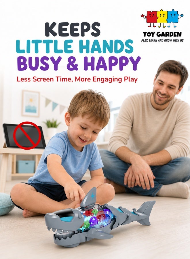 TOY GARDEN Electric Shark Toy – Moving Mouth, Colorful Lights, and Sound of Waves | Sea Animal Gear Toy for Toddlers with Clear Gearing Effect - Image 2